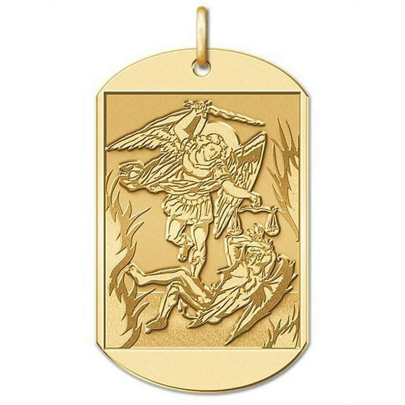 Picturesongold.Com Saint Michael Dog Tag Religious Necklace Pendants Adult 14K Yellow Gold-2/3inx1in