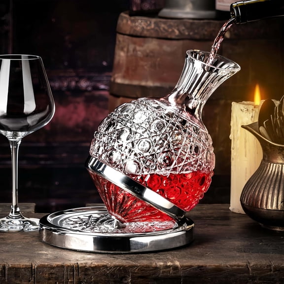 Crystal Red Wine Decanter Set - 360 °   Rotating Aerator Carafe, 1.5L Hand-Blown Glass with Gift Box for Wine Lovers