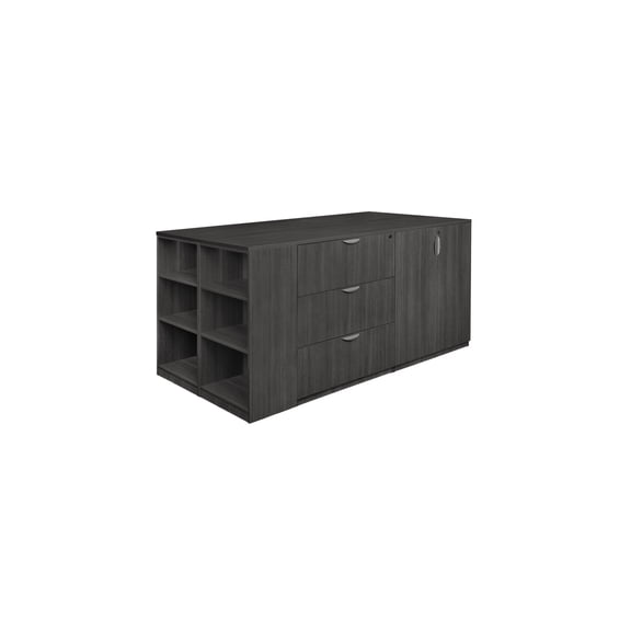 Legacy Stand Up Storage Cabinet/ 3 Lateral File Quad with Bookcase End- Ash Grey