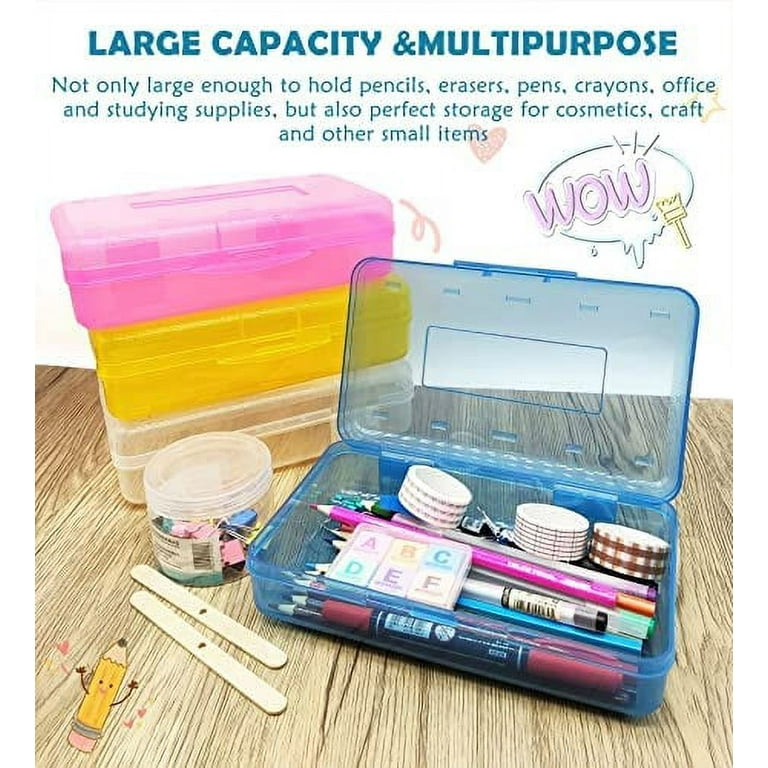 Nuozme Plastic Translucent Pencil Box for Kids, Adult, Student, Large  Capacity Pencil Cases with Snap-Tight Lid for Pens, Pencils, School