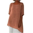 thumbnail image 1 of Vêtements de Printemps pour Femmes Hauts de Robe pour Femmes Mode pour Femmes T-Shirts en Coton et Lin Surdimensionnés Col Ras du Cou Manches Courtes Ourlet Irrégulier Hauts Amples Hauts Légers d'Été, 1 of 6