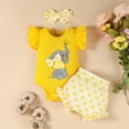 thumbnail image 2 of Sgkm First Birthday Outfit Girl Ribbed Romper Set with Ruffle Shorts Headband Girl Baby Vacation Outfits, 2 of 6