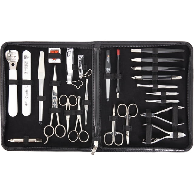 3 Swords Germany - Juego de 23 piezas de manicura y pedicura de calidad de marca para el cuidado profesional de las uñas de los dedos y los pies, pinzas, cortapelos, estuche de cuero de moda en caja d