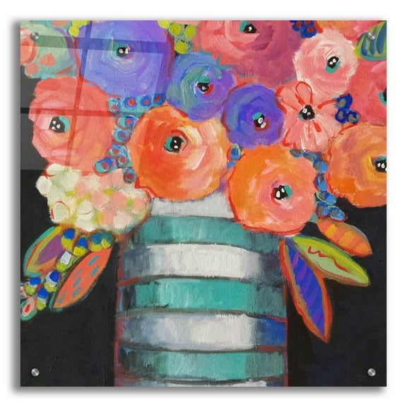 Epic Art 'Orange, Purple, and Stripes' by Holly Wojhan, Acrylic Glass Wall Art, 24"x24"