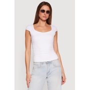 Women's Solid Ruched Side Cap Sleeve Top