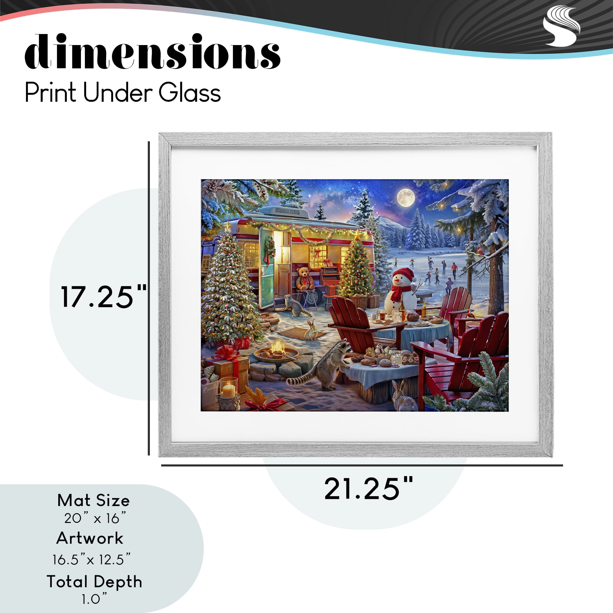Winter Holiday Camper Party Gray Framed Print Under Glass, design by Henriette Chinaglia
