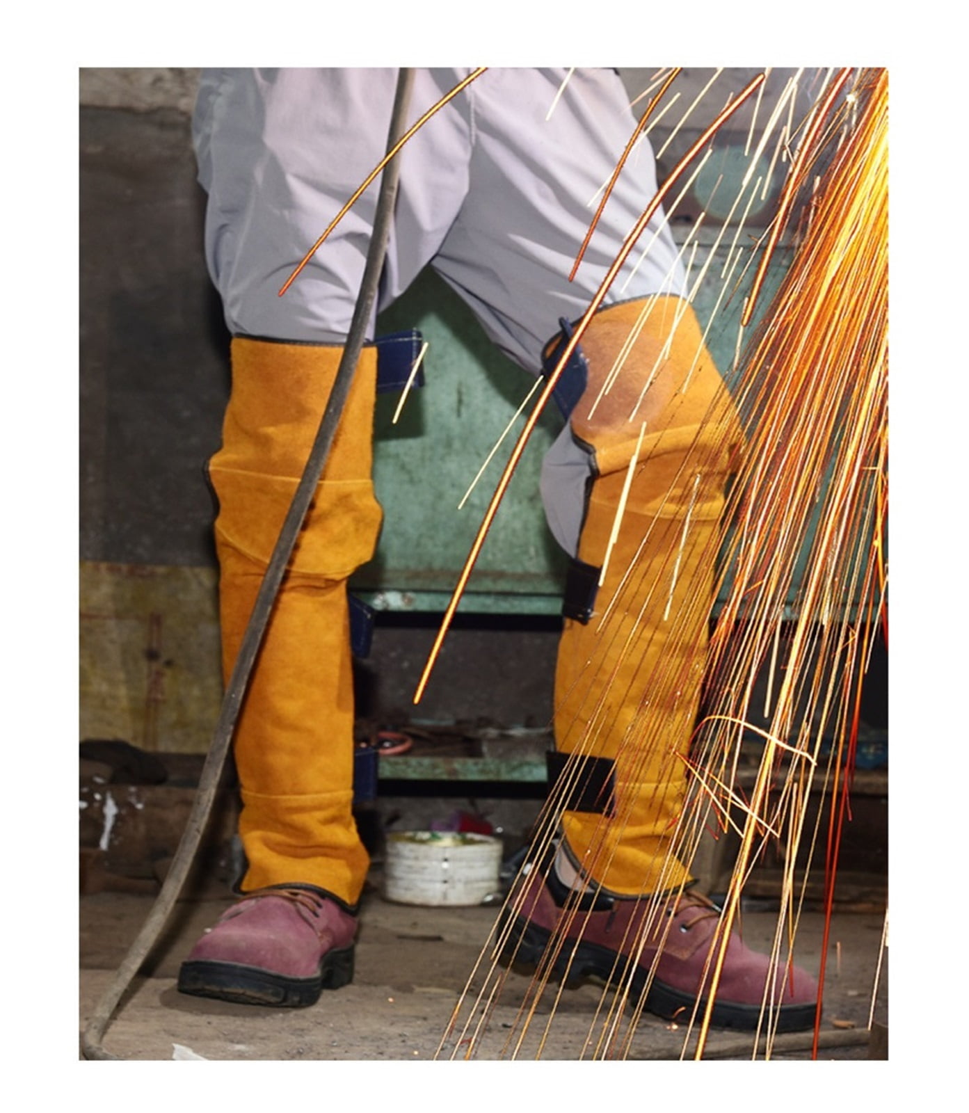 Long Velcro Welding Cover Shank Knee Pads Anti Scalding Flame Retardant Welder Leather Protection Leg Guards