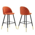 thumbnail image 2 of Modway Cordial Performance Velvet Bar Stools - Set of 2 in Orange, 2 of 10