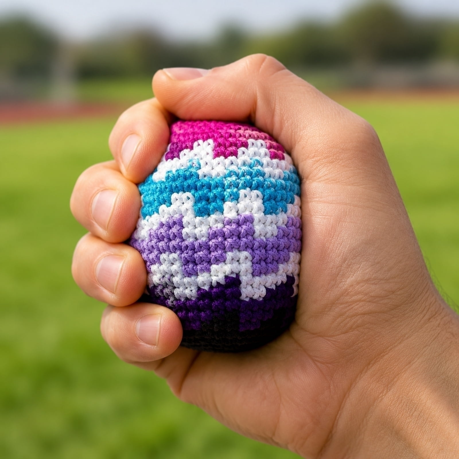 Premium Hand-Knit Crochet Juggling Balls - Professional 2.2" Weighted Striped Bean Bags for Skill Training, Soft Stress Relief Hand Exercise Squeeze Balls, Multi-Color Set of 6