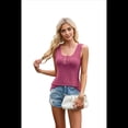 thumbnail image 2 of Camiseta Sin Mangas Acanalada para Mujer, con Botones Al Frente, Cuello Redondo, Informal, de Verano, de Punto, Corte Entallado, Camisola Rosa Roja M, 2 of 10