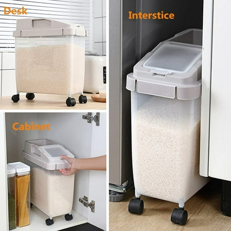 20lb Airtight Rice Storage Container With Wheels Dry Food Cereal Flour Bin Sealed 12lb Cat Dog Pet Tank Organizer Coffee Canada 20lb Airtight Rice Storage Container, Flour Storage Bins On Wheels