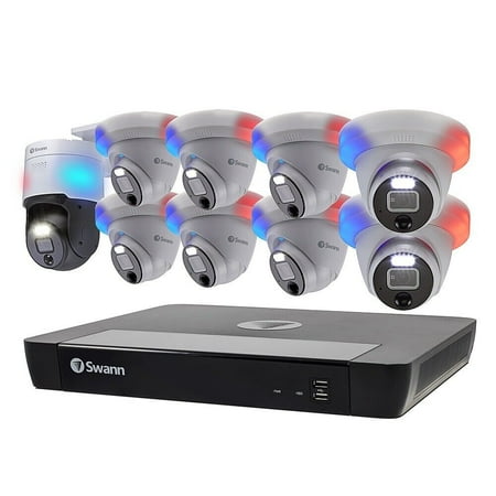 Swann - Enforcer 16-Channel, 9-Camera Indoor/Outdoor Wired 12MP 4TB NVR Security System - White