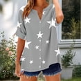 thumbnail image 4 of Mifsaly Womens Summer Tops V Neck Floral Print Short Sleeve Linen Top Casual Loose Fit Button Down Work Office Versatile Fashion Shirt XXL, 4 of 5