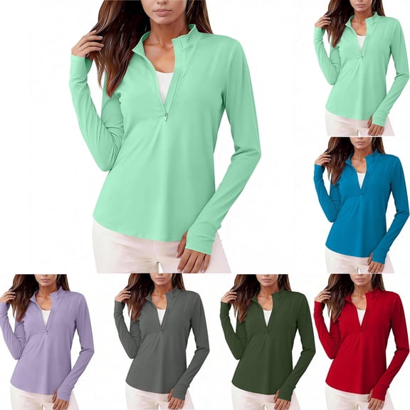 Hfnxid Women's Sun Shirts UPF 50  Zip Up Long Sleeve Shirt Lightweight Stretch Workout Jacket Summer UV Protection Quick Dry Workout Top Army Green S