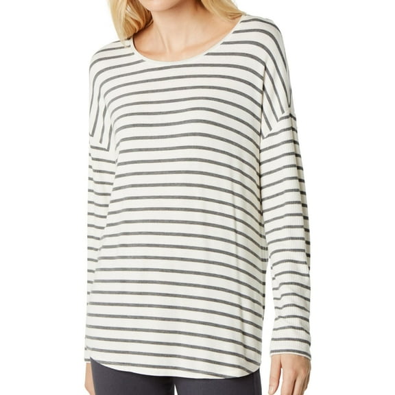I.N.C Womens Striped Basic T-Shirt, Grey, Large