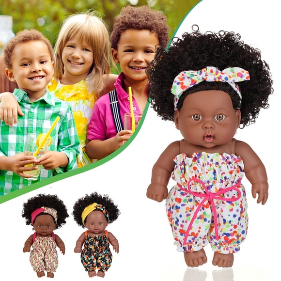 sdhkgrrt under $5 3Pcs BlackBabyDoll, 8 Inch BlackBabyDoll, African American Doll with Curly Hair, Realistic Vinyl PVC Doll, Toddler Girl EducationalToy, Multicultural Play Doll