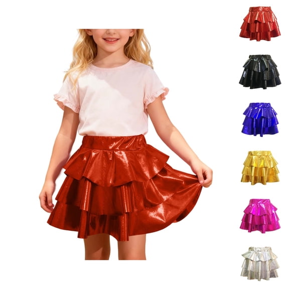 HJYCHN Tutu Skirt Girls Metallic Tiered Cake Tutu Skirt with Elastic Waistband for Carnival Stage Performance Back to School Clothes for Girls 4-5 Years