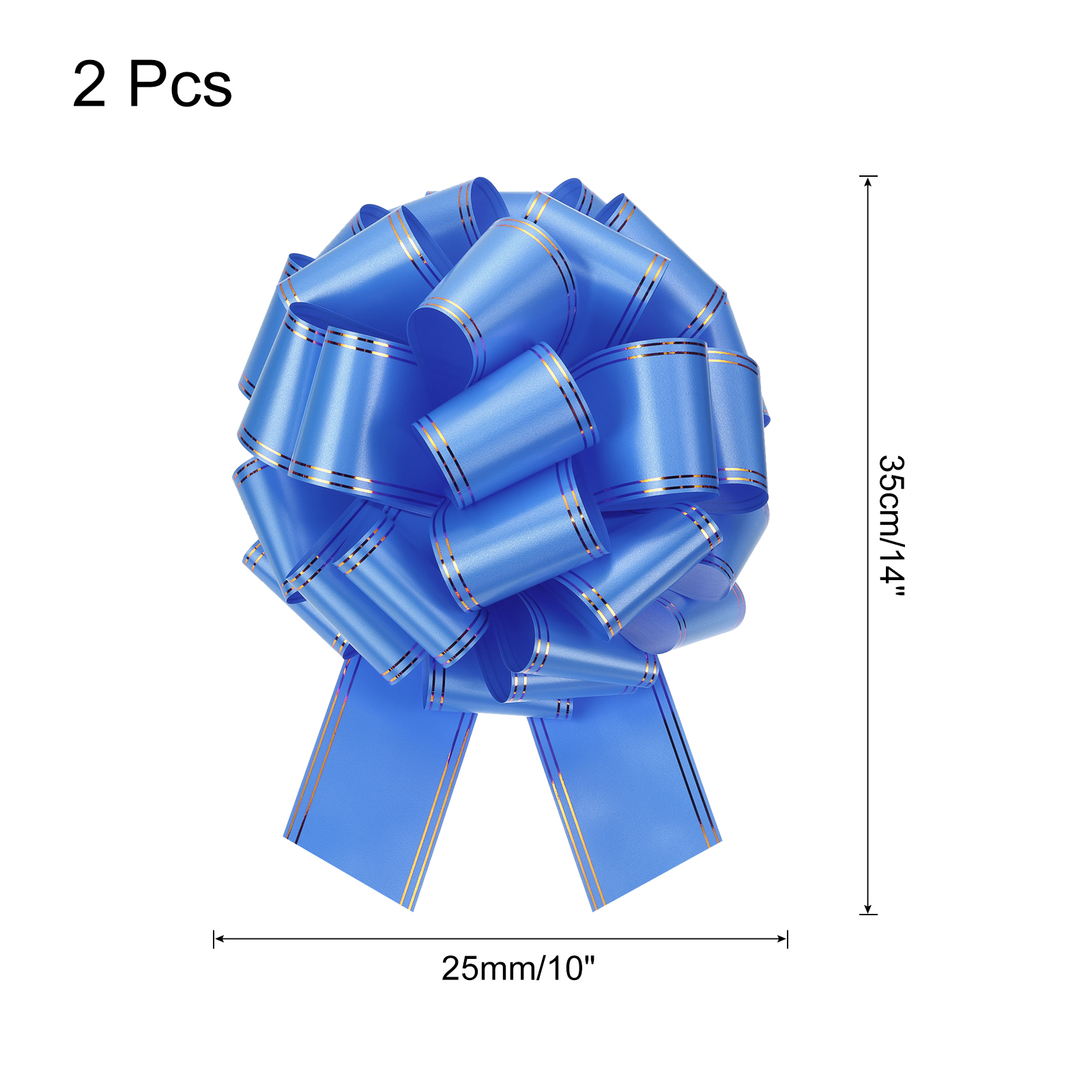 2 Pcs 10 Inch Giant Large Pull Bow Big Metallic Car Bows Ribbon with Gold Edge for Wedding Presents Gift Wrapping Christmas, Blue