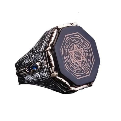 Roarsilver Seal of Solomon-Star of David Ring-Handmade Mens Ring-Agate Stone Ring-Signet Ring Mens-Jewelry Gift For Mens-Silver Rings for Men-Agate Wedding Ring | 5