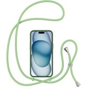 Crossbody Case for iPhone 15 Pro with Lanyard Strap Adjustable Rope, Liquid Silicone Soft Cover for iPhone 15 Pro 6.1 inch-Dark Grren