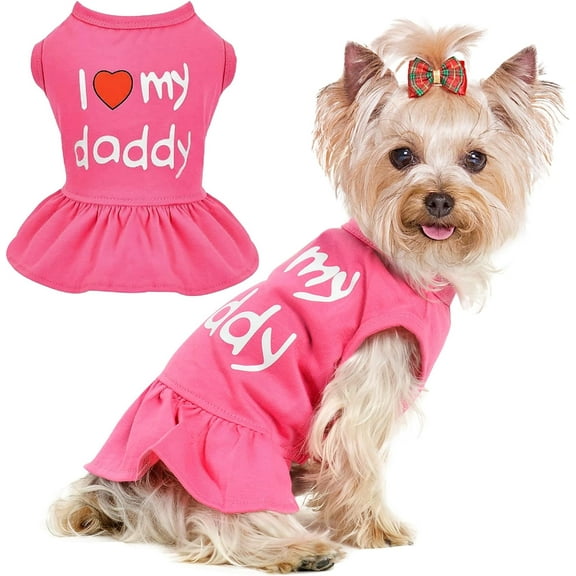 Dog Dress, Dog Clothes for Small Dogs Girl Cute I Love My Mom/Dad Pink Dog Dresses Breathable Pet Spring Summer Clothes Puppy Cat Outfits for Valentines Day