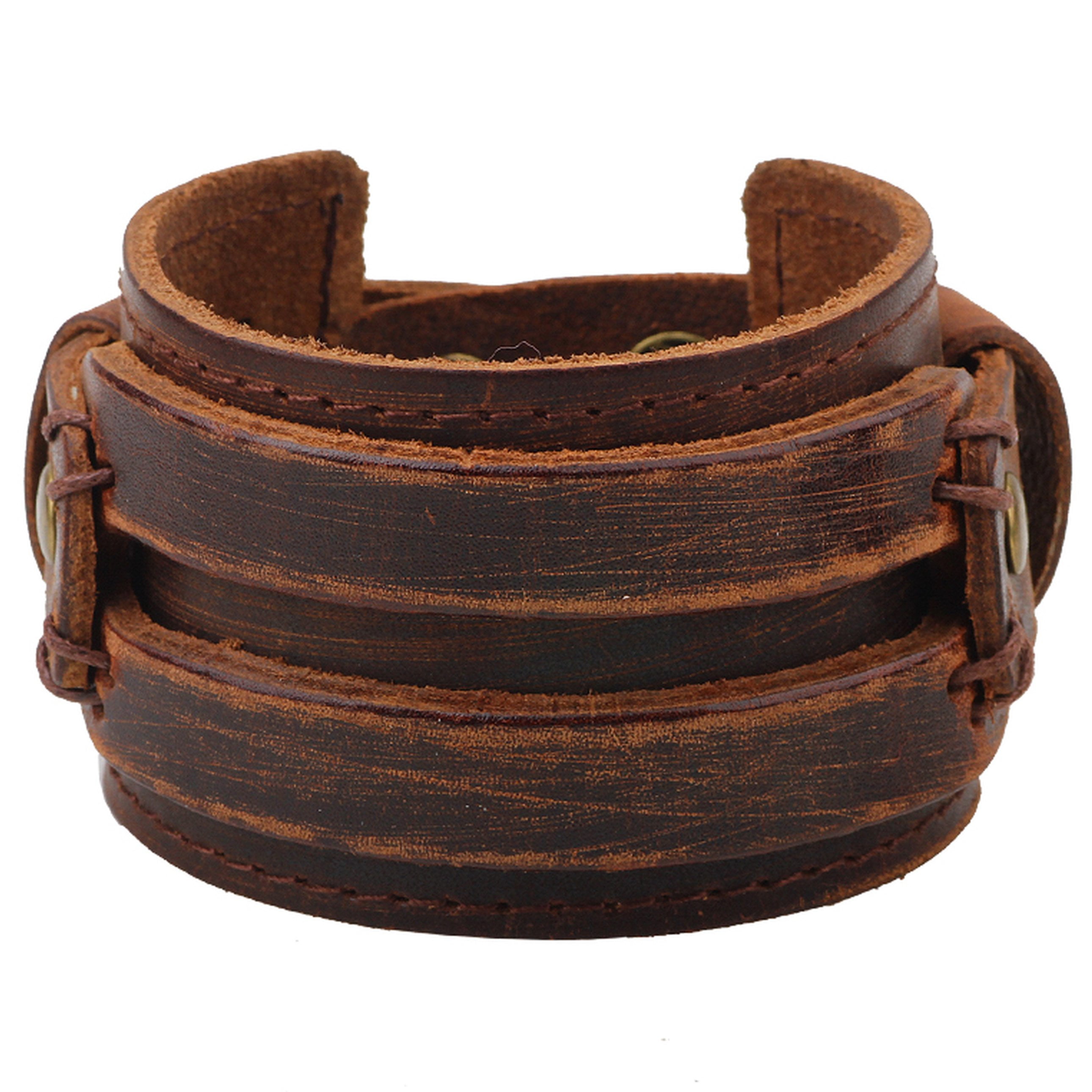 Details about   Punk Mens Wide Leather Bracelet Bangle Wristband Adjustable Cuff Wrap Jewelry 