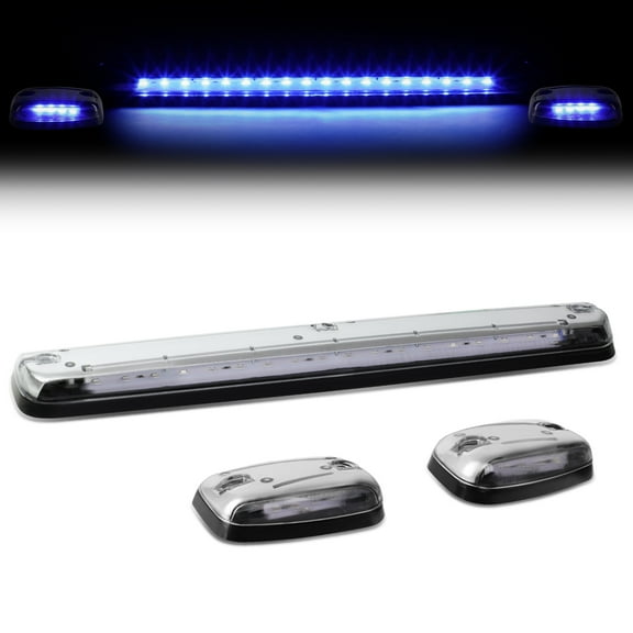 DNA Motoring CBL-CSIL07-CH-B For 2007 to 2013 Chevy Silverado / GMC Sierra GMT900 LED Cab Roof Center Light   Pair Side Lamps (Chrome Housing Blue LED) 09 10 11 12