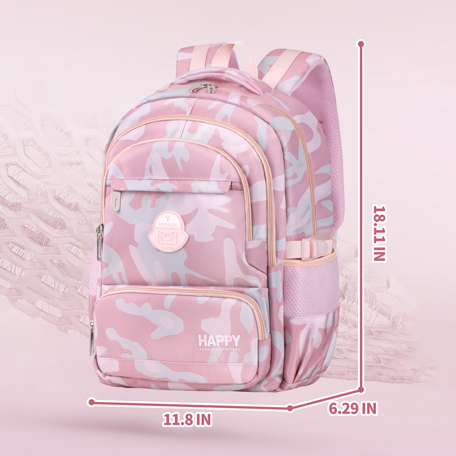 Ficcug Girls School Backpacks,Fashion School Bag for Kids Teens,35L Waterproof Students Bookbags for Elementary Middle,Pink