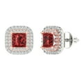 thumbnail image 2 of 2.31 Ct Princess Cut Halo Studs Red Natural Garnet 14K White Rose Solid Solid Gold Everyday Dainty Earrings Screw Back, 2 of 7