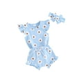 thumbnail image 2 of Musuos Baby Girl 3 Piece Summer Outfits 3M 6M 12M 18M Daisy Print Fly Sleeve Romper and Ruffle Elastic Shorts Headband Set, 2 of 10