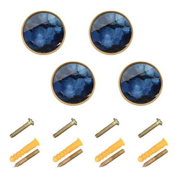 Qxltty Navy Blue Gilt Marble Cabinet Knobs Kitchen Drawer Knobs Round Door Pulls Dressing Table Wardrobe Closet Knob Handles Decorative Set of 4