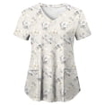 thumbnail image 4 of mgoYE Women Scrub Tops Printed Scrub Tops for Women Short Sleeve V-neck Stretch Holiday Scrub Shirt Floral Print Workwear with 2 Pockets(Beige,2XL), 4 of 5