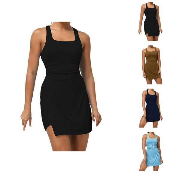 Tennis Dress Golf Dresses for Women Square Neck Quick Drying Moisture Wicking Padded Workout Dress Athletic Dresses