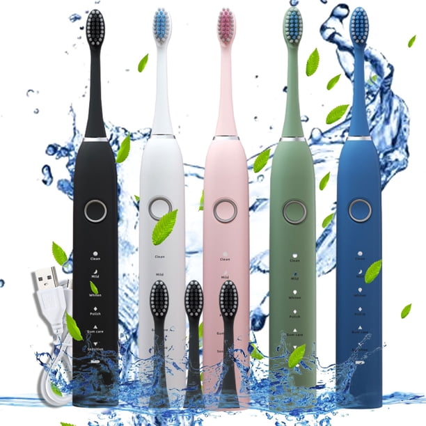 Cepillo de dientes eléctrico con 6 modos y 4 cabezales de cepillo - 45000/min, batería de 60 días, impermeable IPX7, carga USB, negro