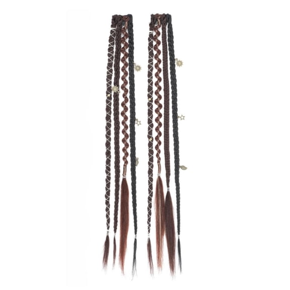 Clip In Braid Hair Extensions 20 Inch Boho Beaded Braids For Women Two Pack(Black burgundy)