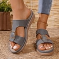 thumbnail image 2 of Rokment Women's Platform Wedge Slip on Walking Sandals 2026 Summer Vintage Casual Leather Buckles Open Toe Chunky Mid Heel Dress Slides for Woman Beach Grey Size 8, 2 of 7