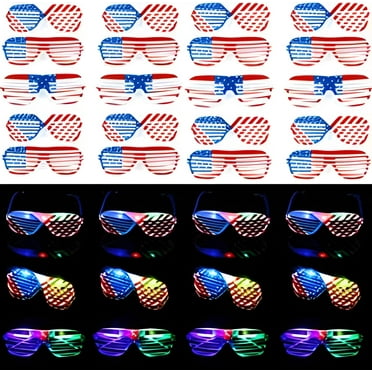 American Flag Light up Party Shades Glasses Patriotic Shutter Shades Flashing 4th of July Sunglasses LED Light up Sunglasses - Assorted Colors 12 Pairs