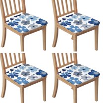 Blue Pioneer Flower Seat Covers for Dining Room Chairs Set Of 4,Stretch Printed Washable Chair Seat Cover with Elastic Ties and Button,Removable Waterproof Couch Cushion Covers