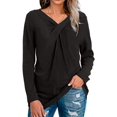 thumbnail image 4 of Gustave Women's V Neck Long Sleeve T-Shirts Fashion Cross Wrap Tops Solid Casual Loose Tunic Blouse Tee for Fall Winter "Black, 2XL", 4 of 7