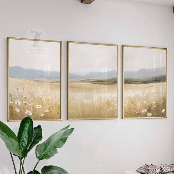 Neutral Landscape Prints Rustic Wall Art Autumn Lake Triptych Nature Set 3 Unframed Paper Print 8x12