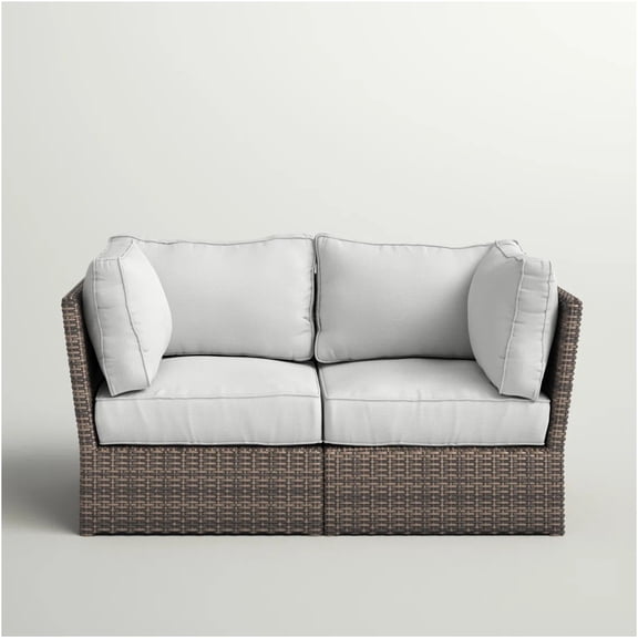 JERFIT Fully Assembled Espresso Brown Patio Loveseat with Gray Cushions, Outdoor Wicker Sofa Set 2-Seater for Porch, Sunroom, All-Weather