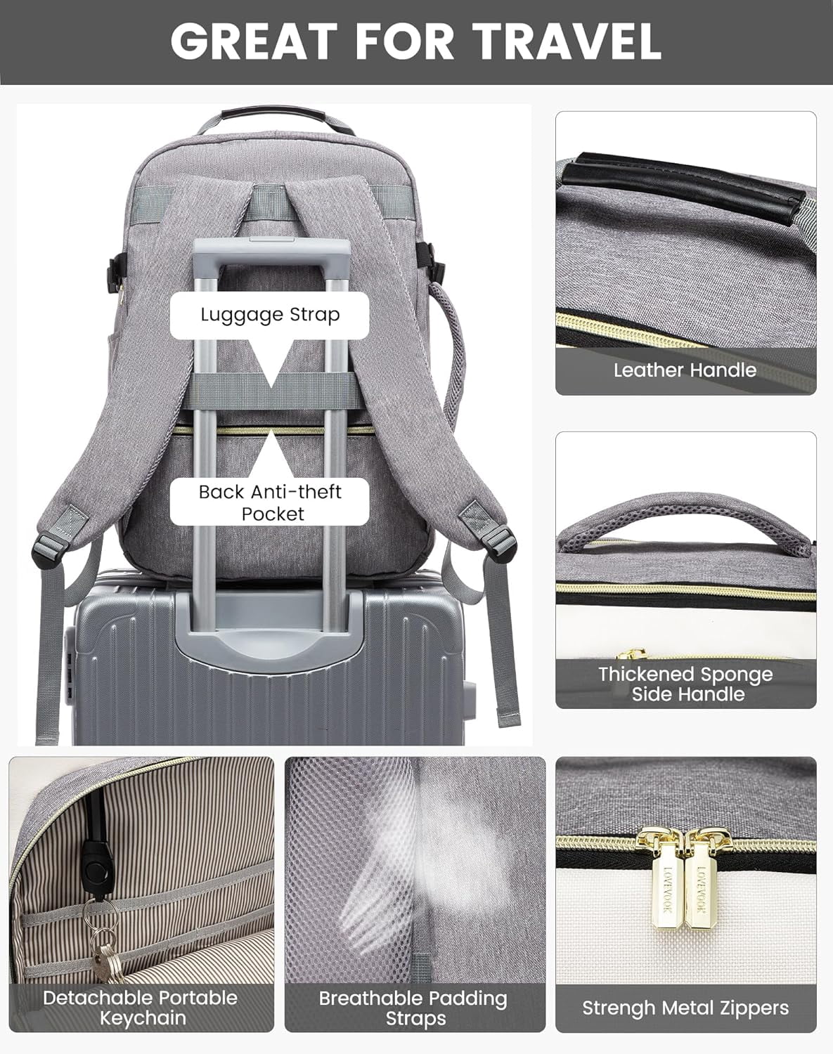 LOVEVOOK Large Travel Backpack for Women & Men, 40L Carry on Backpack for Airplanes, TSA Personal Item Travel Bag fits 17" Laptop, Waterproof Travel Essentials Airline Approved with 3 Packing Cubes