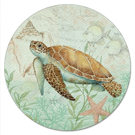 CounterArt "Caribbean Seas" 4mm Tempered Glass Lazy Susan Turntable 13" Round