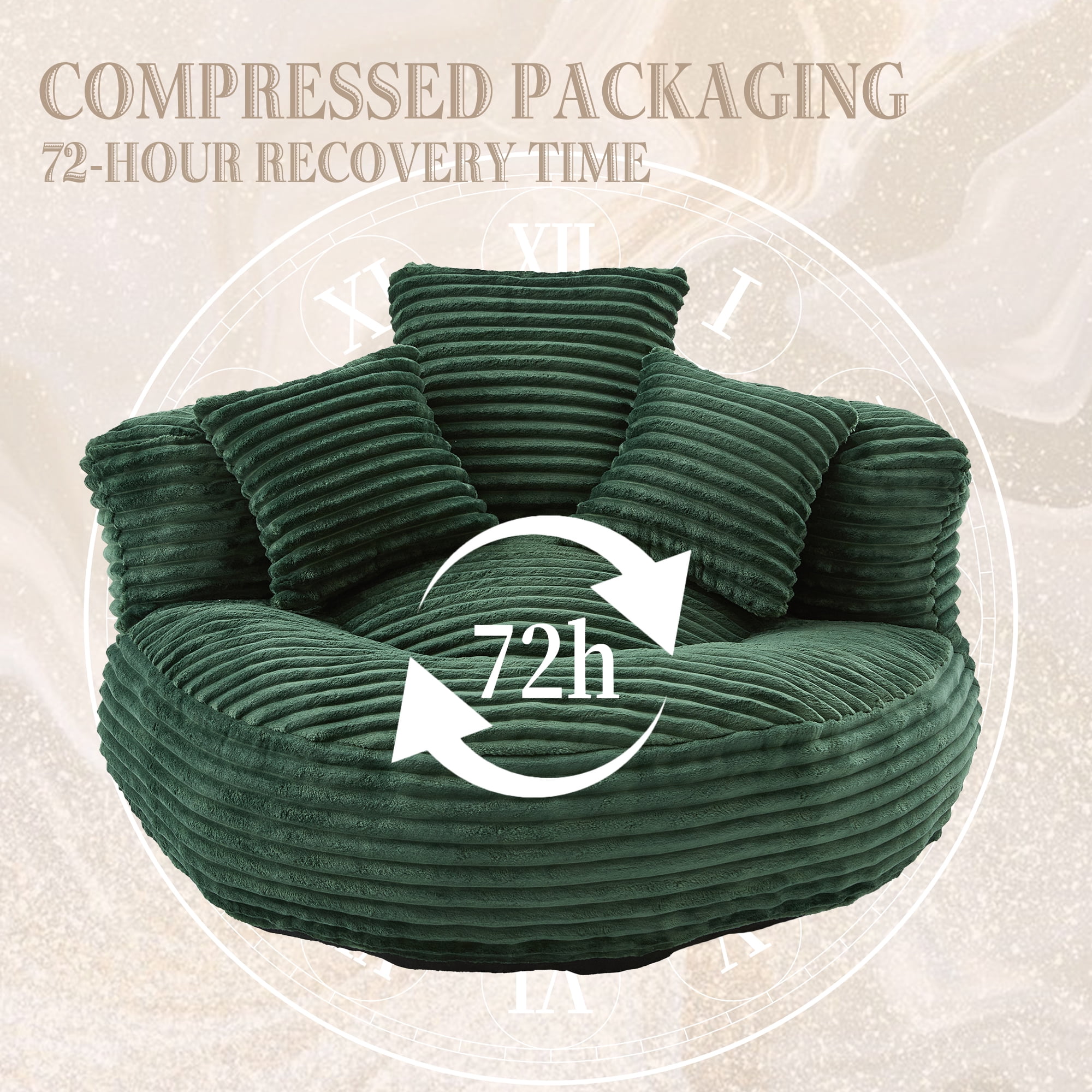 CKEASEAN Oversized Bean Bag Chair for Adults with Armrests & 3 Pillows, Corduroy Bean Bag Sofa with Memory Foam Filler, Lazy Floor Chair No Assembly, Comfy Lounge Seat for Living Room Relaxing