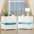thumbnail image 4 of Dextrus LED Nightstands Set of 2, Bedside Table with 3 Drawers, High Gloss Acrylic End Table for Bedroom, Living Room, White, 4 of 9