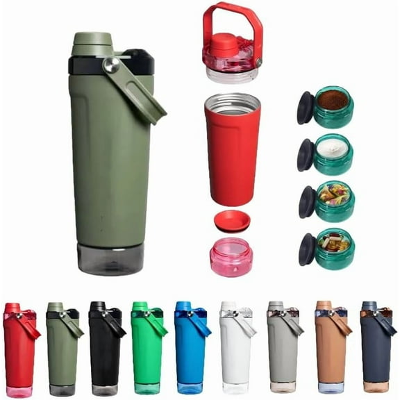 20oz Stainless Steel Protein Shaker Bottle with Storage Container - Vacuum Insulated Gym Mixer Cup & Wire Whisk Ball Set