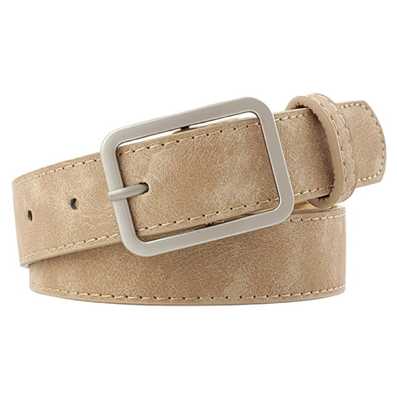 Women's Men's Suede Leather Belts with Silver Buckle Khaki One Size