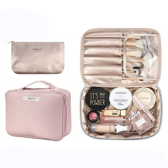 VONTER Makeup Train Cases Professional Travel Makeup Bag Cosmetic Cases Organizer Portable Storage Bag for Cosmetics Makeup Brushes Toiletry Travel Accessories - PINK