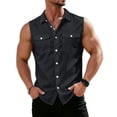 thumbnail image 3 of Mens Summer Shirt Button Down Breathable Collared Sleeveless Top Casual Lightweight Cotton Linen Tank Tops Dressy (S,Black), 3 of 9