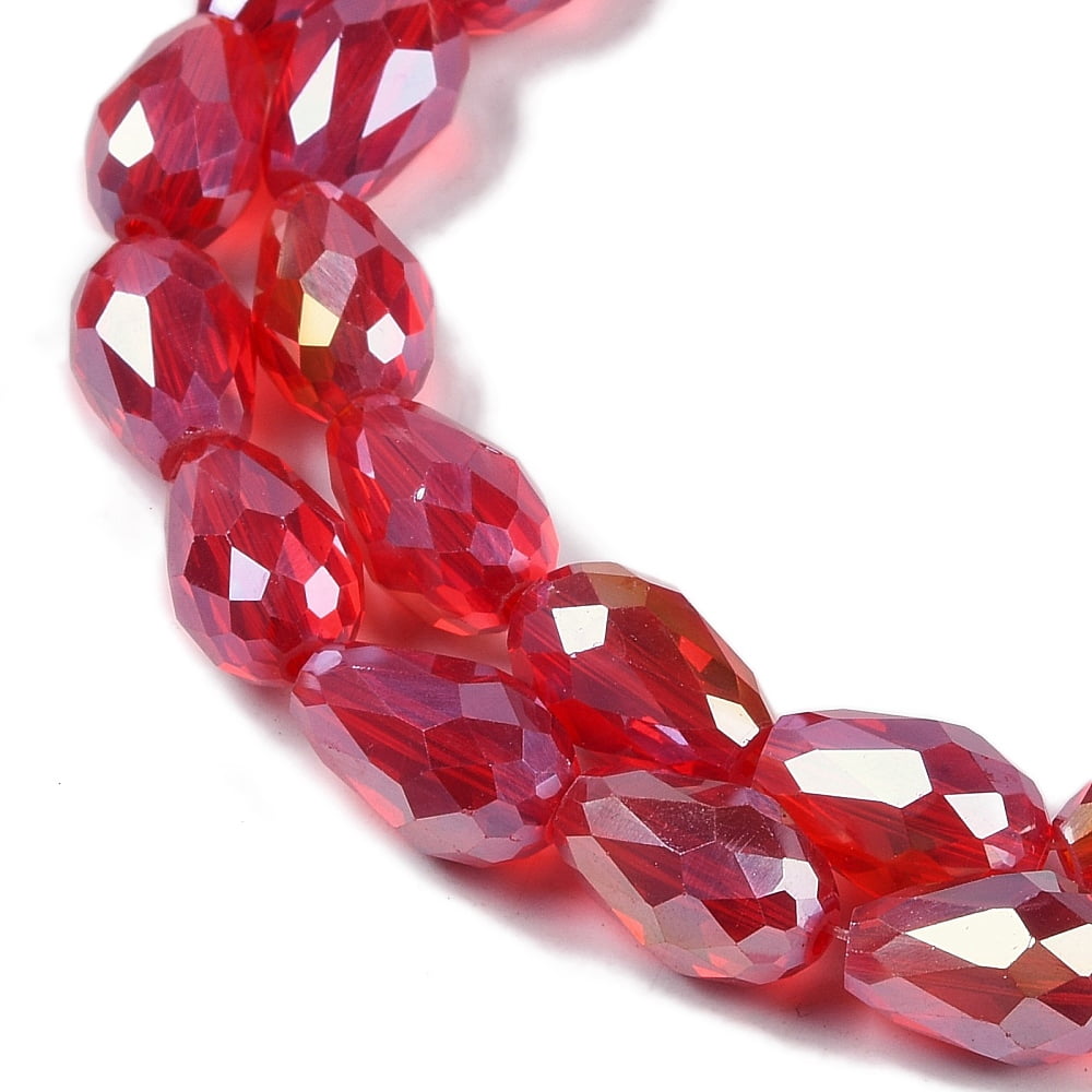 Transparent Electroplate Glass Beads Strands AB Color Plated Faceted Teardrop Crimson 15x10mm Hole: 1.6mm about 46~48pcs/strand 27.95''(71cm)